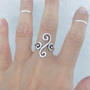 Sterling Silver Long Multiple Swirl Ring, Spiral Rings, Swirls Jewelry